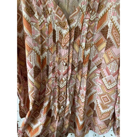 J Jill Pintuck Southwest Sunset Colors Patchwork Button Down Tunic Top Petite M - Picture 4 of 10